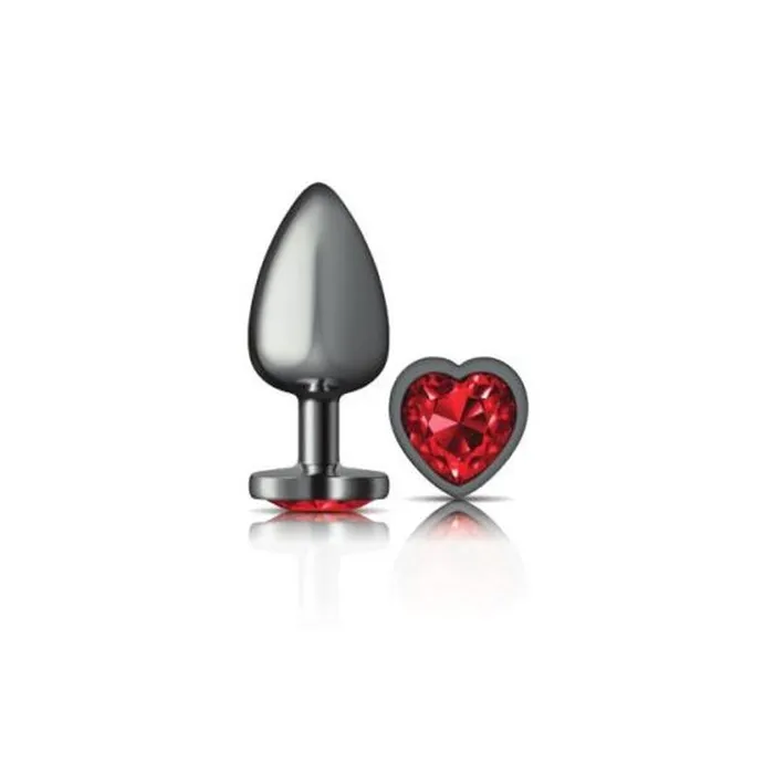 Anal Cheeky Charms Cheeky Charms Gunmetal Butt Plug w Heart Red Jewel Large