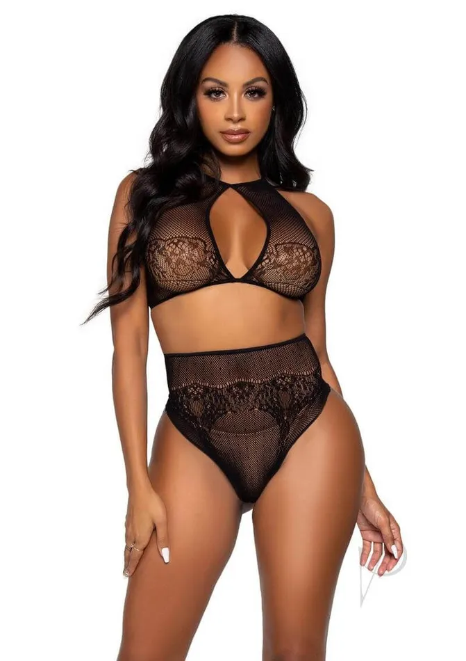 Leg Avenue Inc Anal Forever Mine Crop Top Set Black Lace Lingerie Set with Halter Neck and High Waist Thong by Leg Avenue Leg Avenue Inc Anal Forever Mine Crop Top Set Black Lace Lingerie Set with Halter Neck and High Waist Thong by Leg Avenue