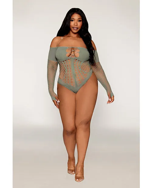 Long Sleeve Opaque and Fishnet Seamless Teddy wRemovable Halter Chain Sage Green QN Dreamgirl International Male Sex Toys Long Sleeve Opaque and Fishnet Seamless Teddy wRemovable Halter Chain Sage Green QN Dreamgirl International Male Sex Toys