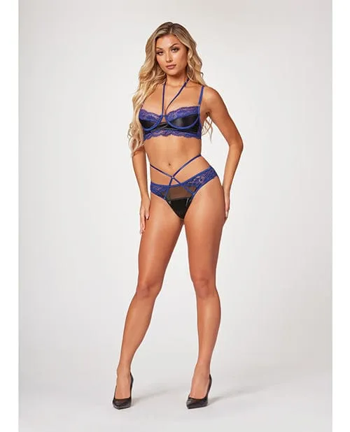 Stretch Satin Eyelash Lace Demi Cup Bra Panty Blackblue Seven til Midnight Anal