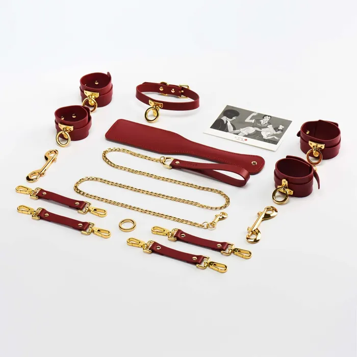 UPKO Restraints UPKO Luxury Italian Leather Bondage Tools Set with Case Red