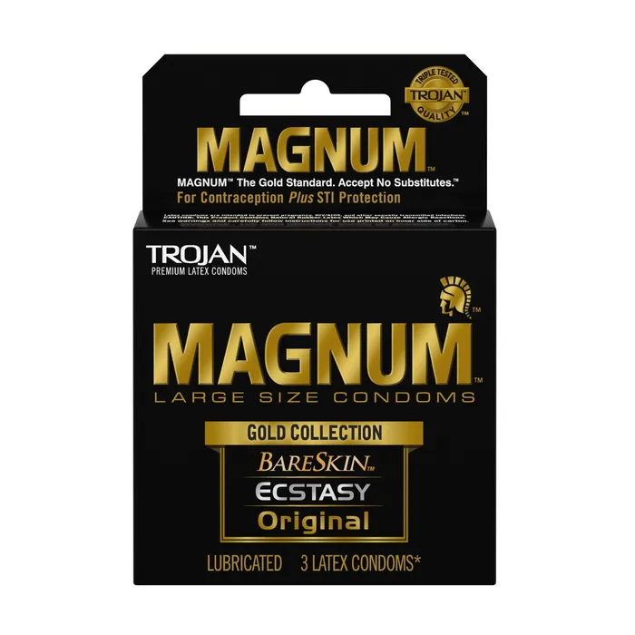 Paradise Marketing Male Sex Toys Trojan Magnum Large Size Gold Collection Condoms 3 Pack