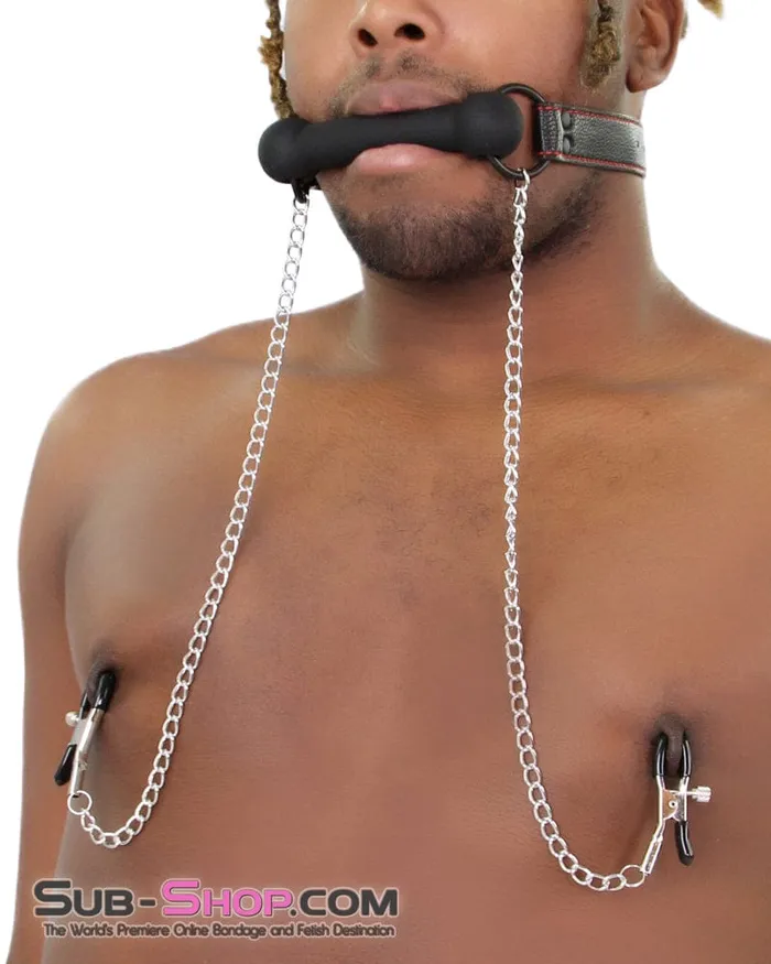 Raysent 8797RS Black Rubber Bit Gag with Adjustable Pinch Nipple Clamps LAST CHANCE Final Closeout Female Sex Toys